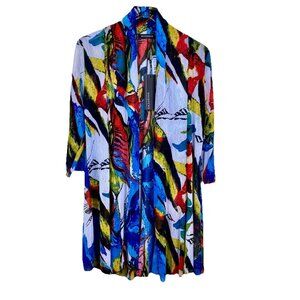 Womens M Colorful Geometric Print Duster Cardigan Sweater Boho Layering NEW
